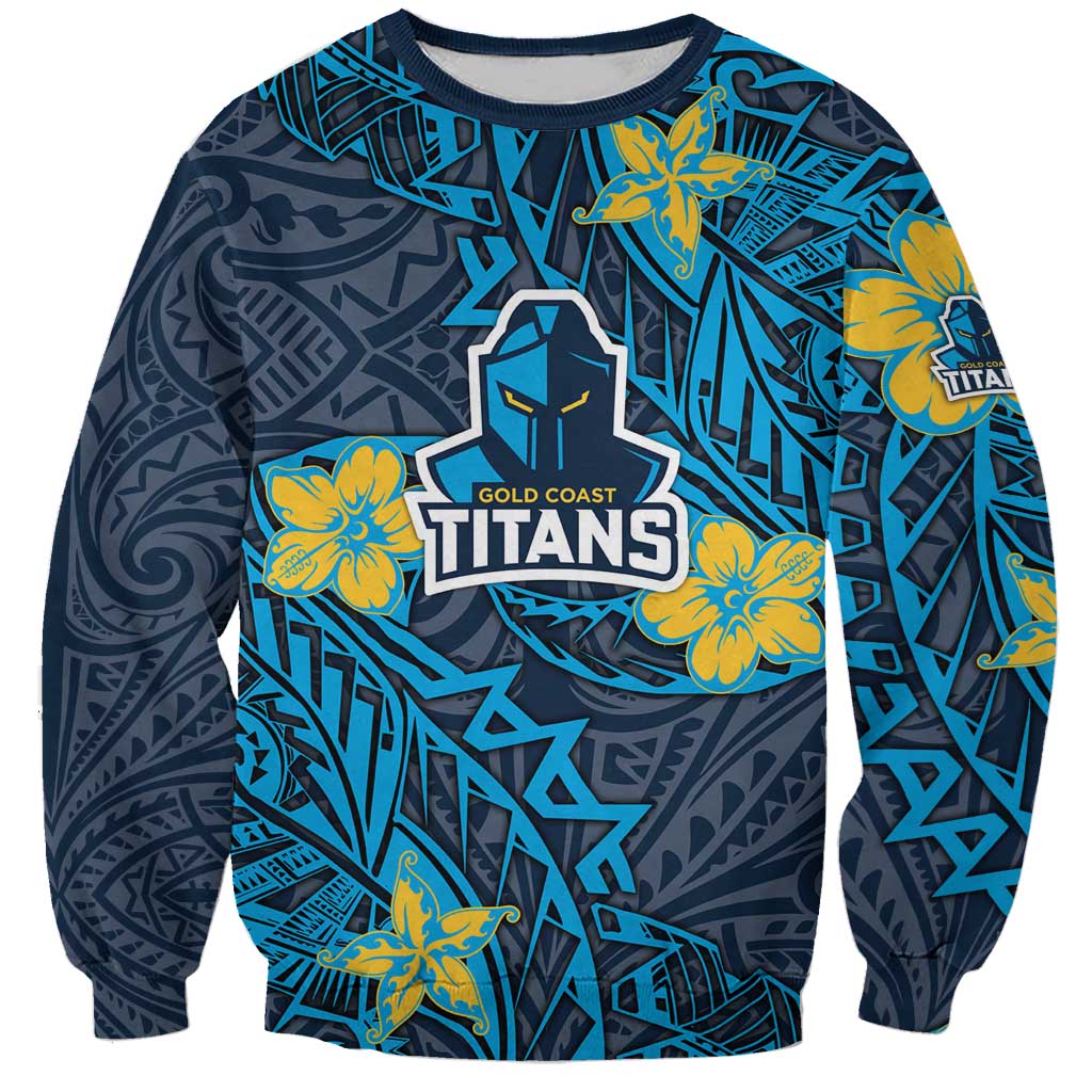 Personalised Gold Coast Titans Sweatshirt Polynesian Tribal Pattern With Rugby Titan Mascot Art