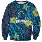 Personalised Gold Coast Titans Sweatshirt Polynesian Tribal Pattern With Rugby Titan Mascot Art