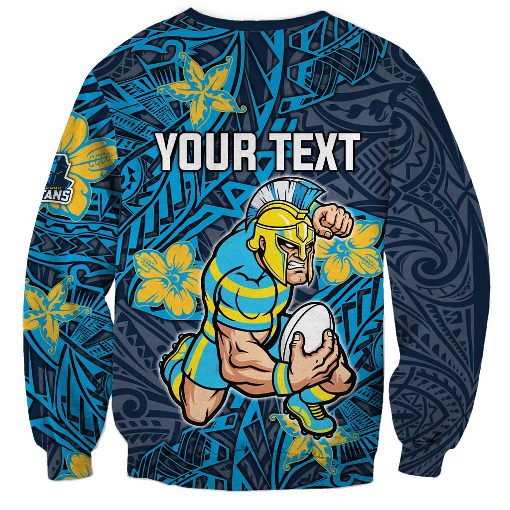 Personalised Gold Coast Titans Sweatshirt Polynesian Tribal Pattern With Rugby Titan Mascot Art