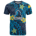 Personalised Gold Coast Titans T Shirt Polynesian Tribal Pattern With Rugby Titan Mascot Art