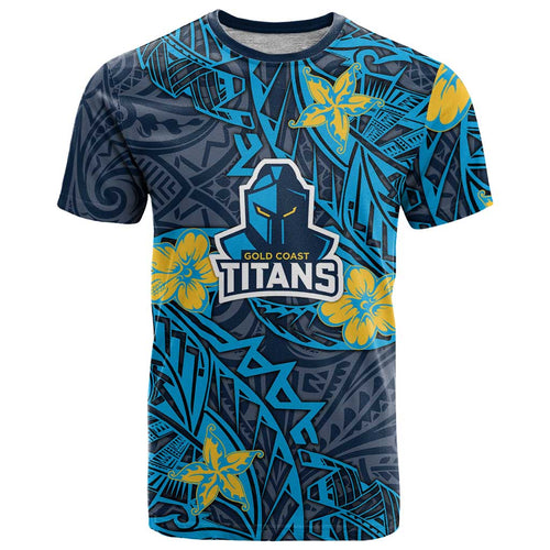 Personalised Gold Coast Titans T Shirt Polynesian Tribal Pattern With Rugby Titan Mascot Art