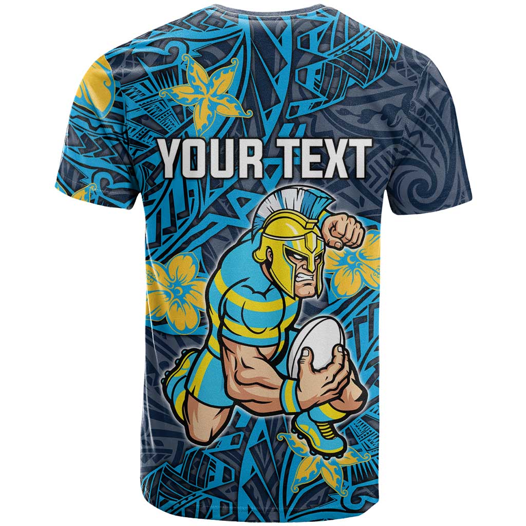 Personalised Gold Coast Titans T Shirt Polynesian Tribal Pattern With Rugby Titan Mascot Art