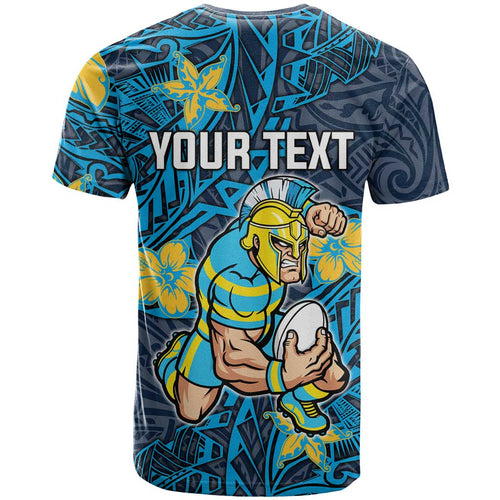 Personalised Gold Coast Titans T Shirt Polynesian Tribal Pattern With Rugby Titan Mascot Art
