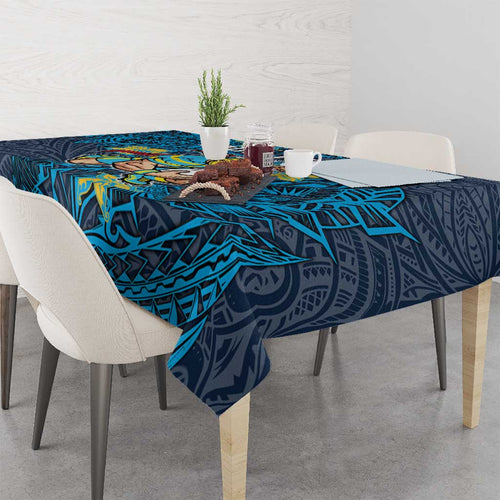 Personalised Gold Coast Titans Tablecloth Polynesian Tribal Pattern With Rugby Titan Mascot Art