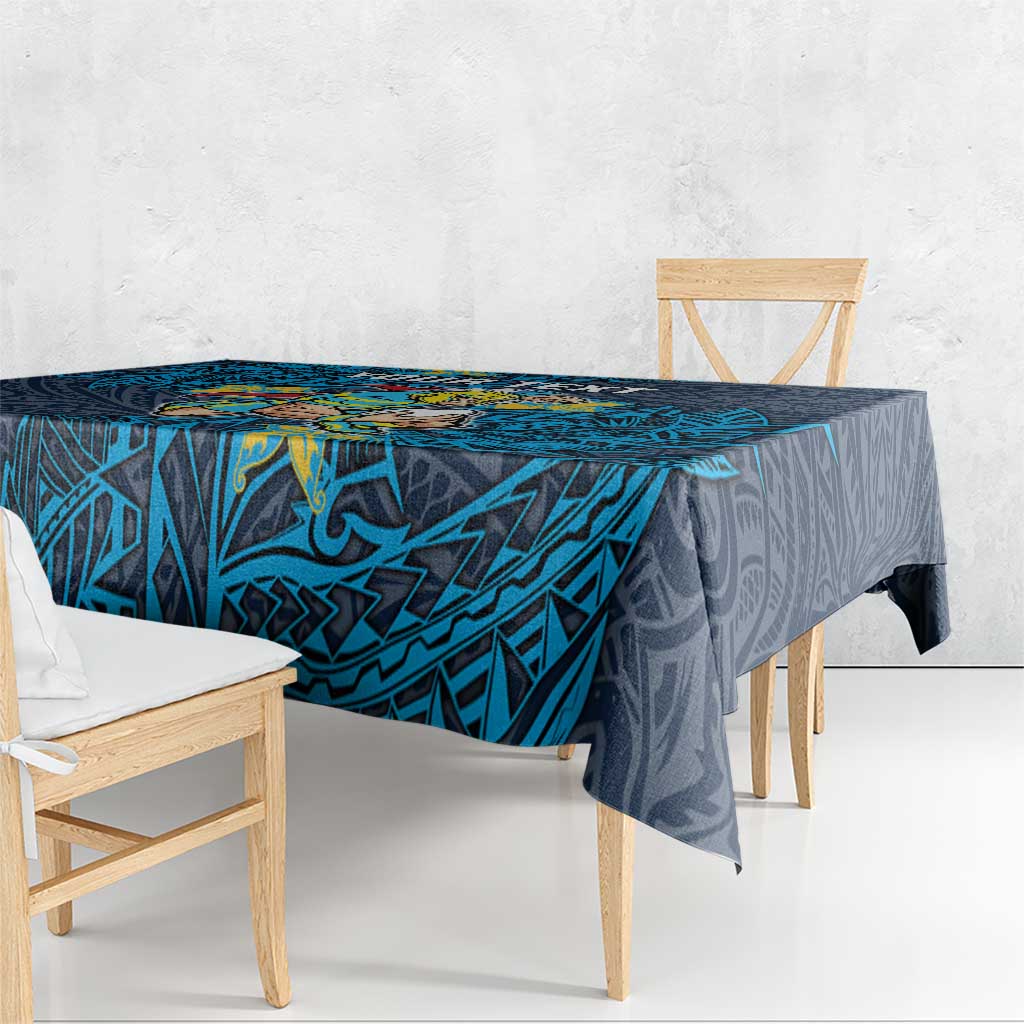Personalised Gold Coast Titans Tablecloth Polynesian Tribal Pattern With Rugby Titan Mascot Art