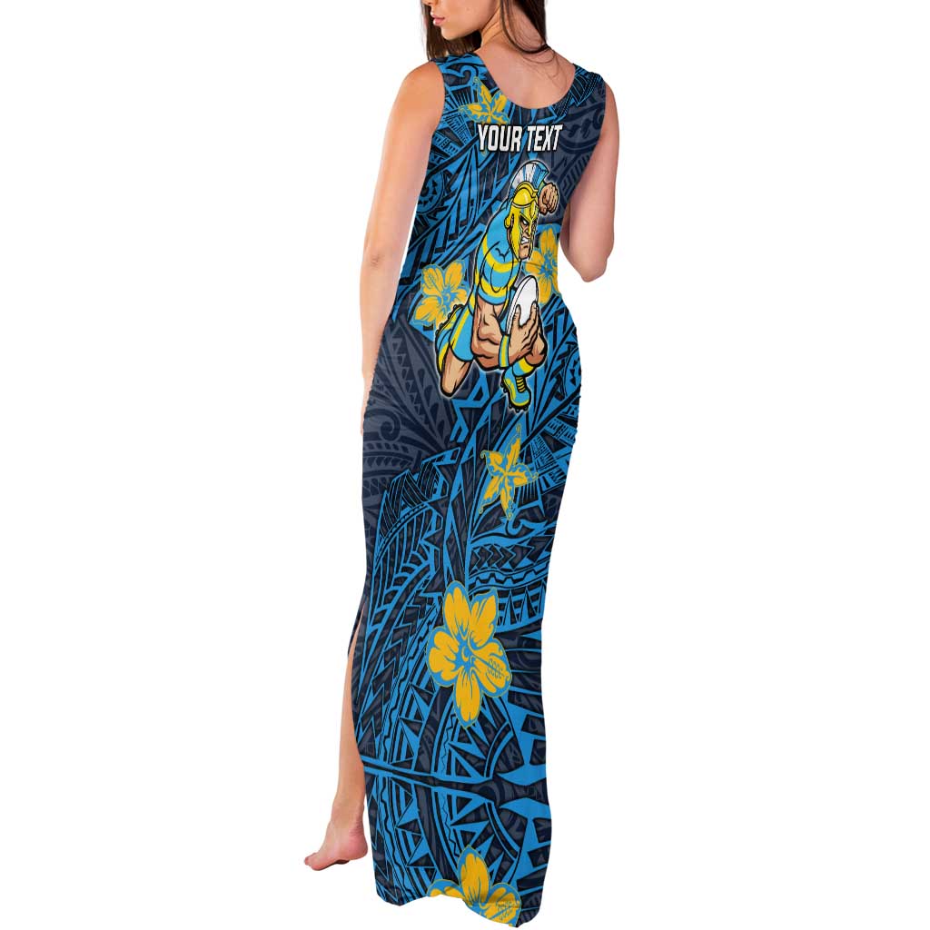 Personalised Gold Coast Titans Tank Maxi Dress Polynesian Tribal Pattern With Rugby Titan Mascot Art