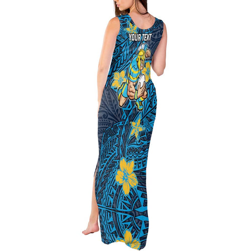 Personalised Gold Coast Titans Tank Maxi Dress Polynesian Tribal Pattern With Rugby Titan Mascot Art