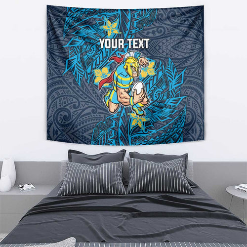 Personalised Gold Coast Titans Tapestry Polynesian Tribal Pattern With Rugby Titan Mascot Art