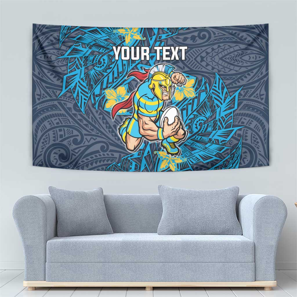 Personalised Gold Coast Titans Tapestry Polynesian Tribal Pattern With Rugby Titan Mascot Art