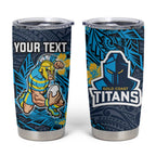 Personalised Gold Coast Titans Tumbler Cup Polynesian Tribal Pattern With Rugby Titan Mascot Art