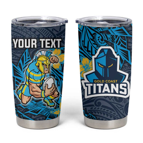 Personalised Gold Coast Titans Tumbler Cup Polynesian Tribal Pattern With Rugby Titan Mascot Art