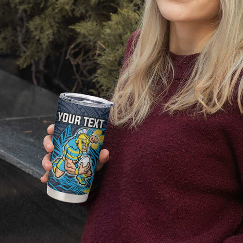 Personalised Gold Coast Titans Tumbler Cup Polynesian Tribal Pattern With Rugby Titan Mascot Art