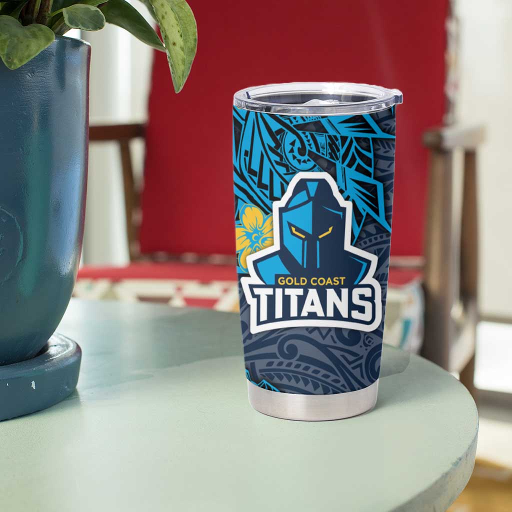 Personalised Gold Coast Titans Tumbler Cup Polynesian Tribal Pattern With Rugby Titan Mascot Art