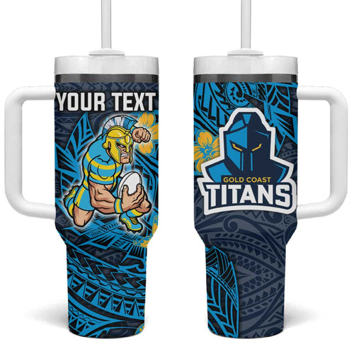 Personalised Gold Coast Titans Tumbler With Handle Polynesian Tribal Pattern With Rugby Titan Mascot Art