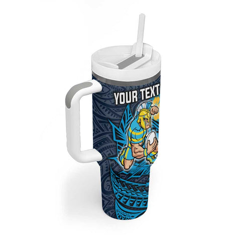 Personalised Gold Coast Titans Tumbler With Handle Polynesian Tribal Pattern With Rugby Titan Mascot Art