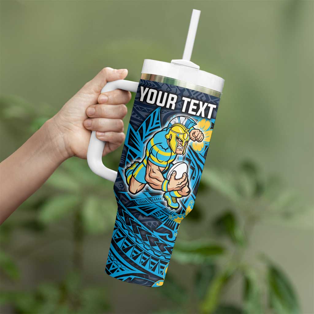 Personalised Gold Coast Titans Tumbler With Handle Polynesian Tribal Pattern With Rugby Titan Mascot Art