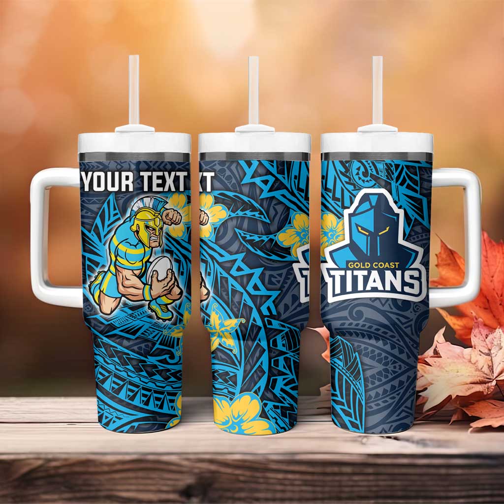Personalised Gold Coast Titans Tumbler With Handle Polynesian Tribal Pattern With Rugby Titan Mascot Art