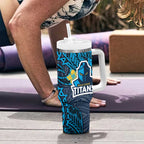 Personalised Gold Coast Titans Tumbler With Handle Polynesian Tribal Pattern With Rugby Titan Mascot Art