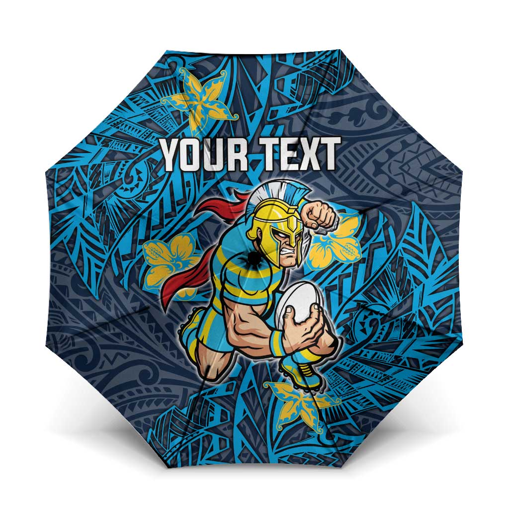 Personalised Gold Coast Titans Umbrella Polynesian Tribal Pattern With Rugby Titan Mascot Art