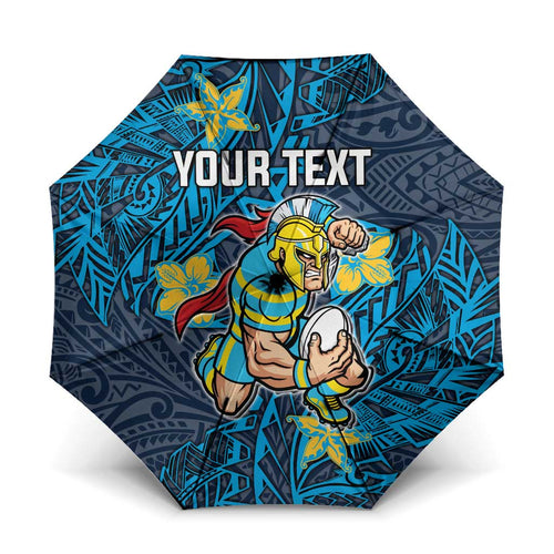 Personalised Gold Coast Titans Umbrella Polynesian Tribal Pattern With Rugby Titan Mascot Art