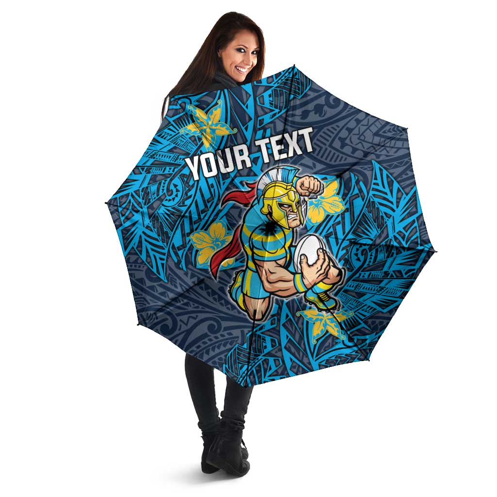 Personalised Gold Coast Titans Umbrella Polynesian Tribal Pattern With Rugby Titan Mascot Art
