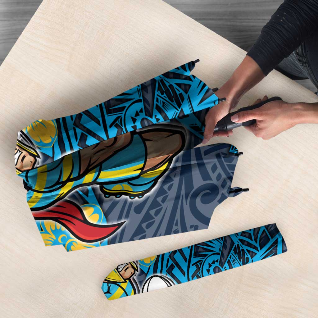 Personalised Gold Coast Titans Umbrella Polynesian Tribal Pattern With Rugby Titan Mascot Art