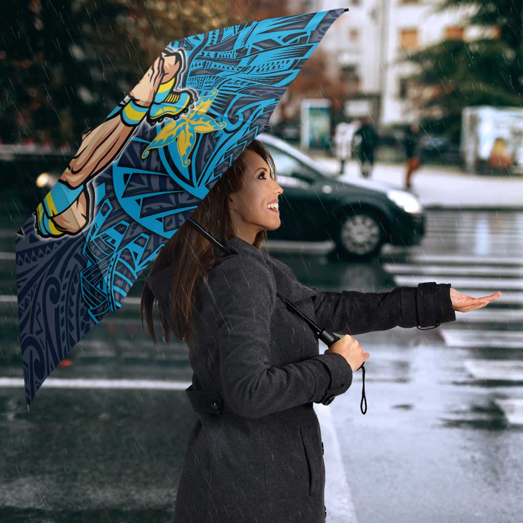 Personalised Gold Coast Titans Umbrella Polynesian Tribal Pattern With Rugby Titan Mascot Art