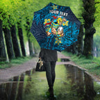 Personalised Gold Coast Titans Umbrella Polynesian Tribal Pattern With Rugby Titan Mascot Art
