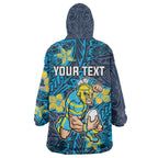 Personalised Gold Coast Titans Wearable Blanket Hoodie Polynesian Tribal Pattern With Rugby Titan Mascot Art