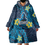 Personalised Gold Coast Titans Wearable Blanket Hoodie Polynesian Tribal Pattern With Rugby Titan Mascot Art