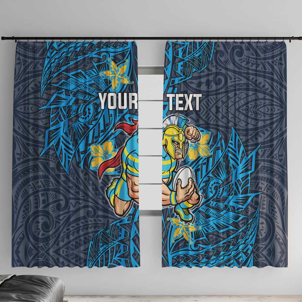 Personalised Gold Coast Titans Window Curtain Polynesian Tribal Pattern With Rugby Titan Mascot Art