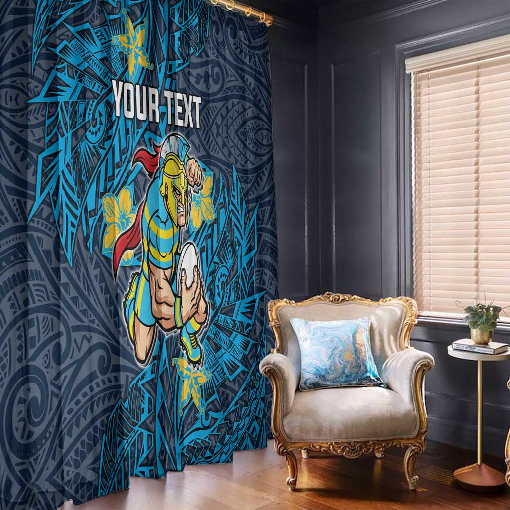 Personalised Gold Coast Titans Window Curtain Polynesian Tribal Pattern With Rugby Titan Mascot Art