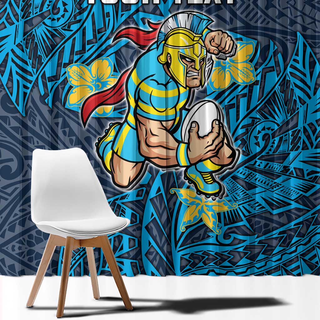 Personalised Gold Coast Titans Window Curtain Polynesian Tribal Pattern With Rugby Titan Mascot Art