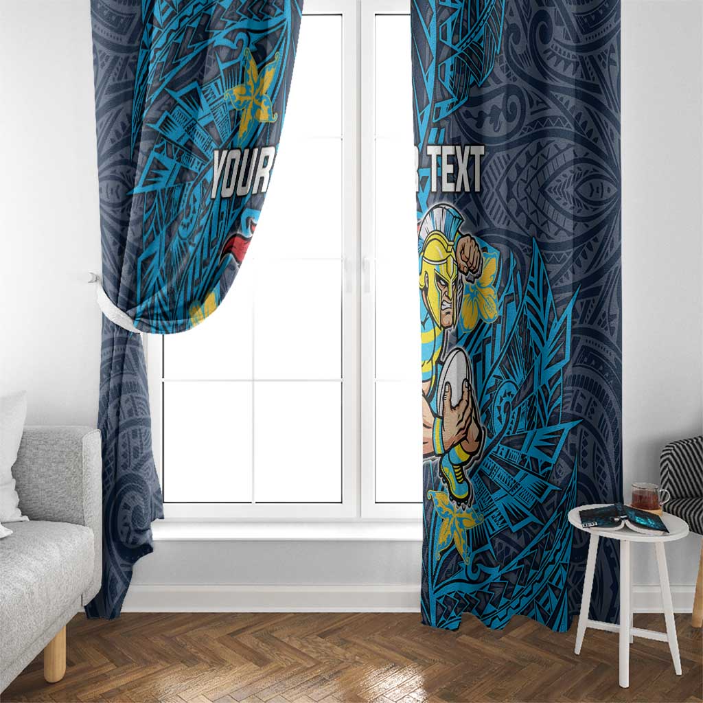 Personalised Gold Coast Titans Window Curtain Polynesian Tribal Pattern With Rugby Titan Mascot Art