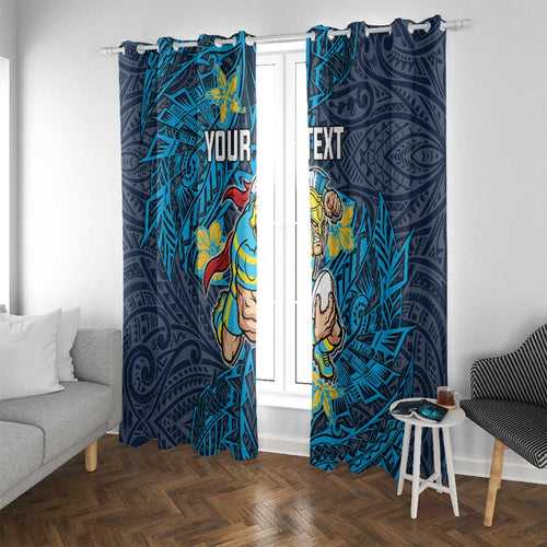 Personalised Gold Coast Titans Window Curtain Polynesian Tribal Pattern With Rugby Titan Mascot Art