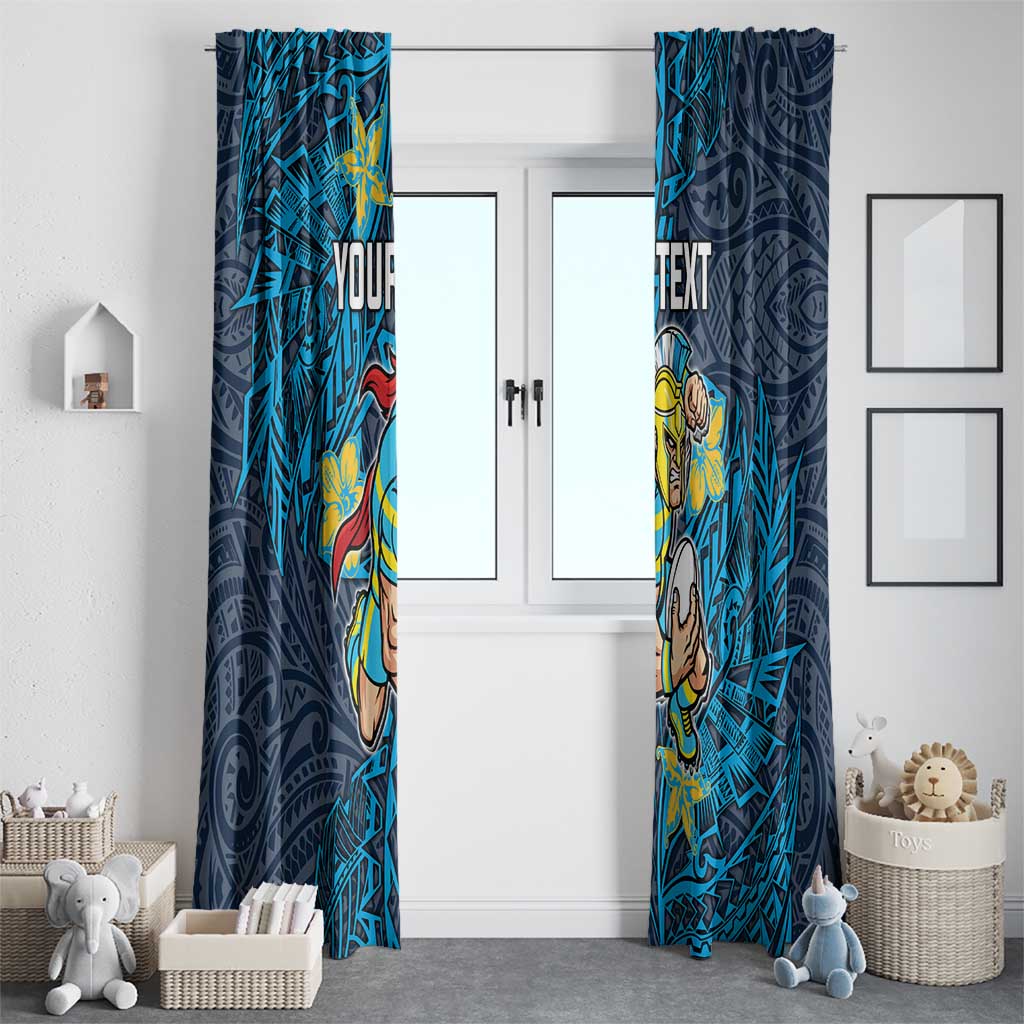 Personalised Gold Coast Titans Window Curtain Polynesian Tribal Pattern With Rugby Titan Mascot Art