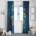 Personalised Gold Coast Titans Window Curtain Polynesian Tribal Pattern With Rugby Titan Mascot Art