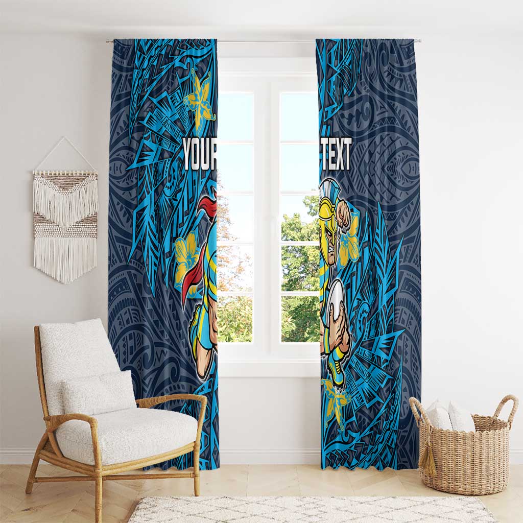 Personalised Gold Coast Titans Window Curtain Polynesian Tribal Pattern With Rugby Titan Mascot Art