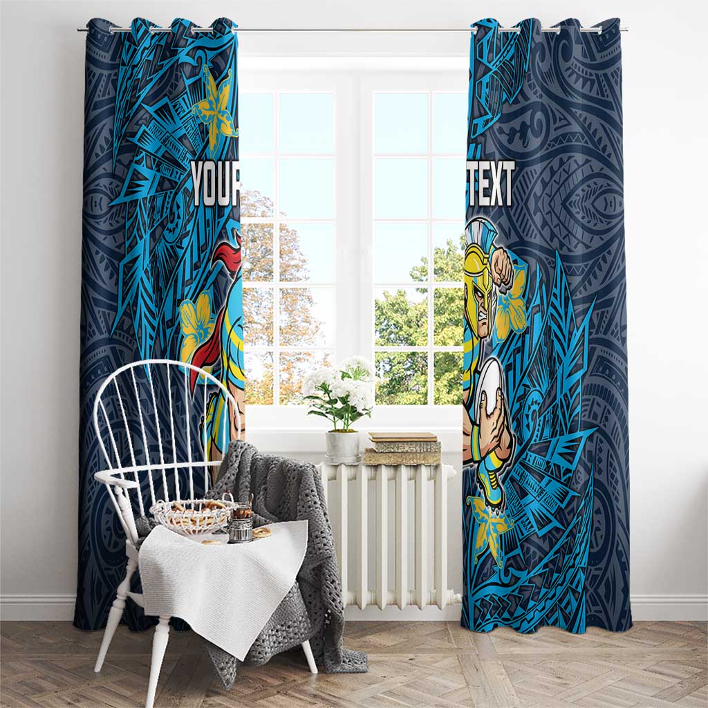 Personalised Gold Coast Titans Window Curtain Polynesian Tribal Pattern With Rugby Titan Mascot Art