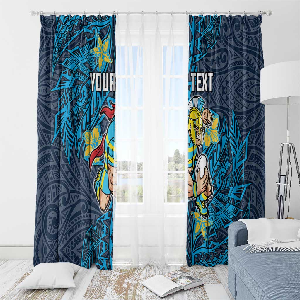 Personalised Gold Coast Titans Window Curtain Polynesian Tribal Pattern With Rugby Titan Mascot Art