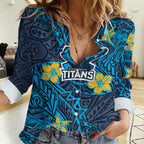 Personalised Gold Coast Titans Women Casual Shirt Polynesian Tribal Pattern With Rugby Titan Mascot Art