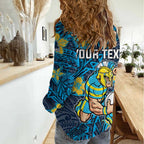 Personalised Gold Coast Titans Women Casual Shirt Polynesian Tribal Pattern With Rugby Titan Mascot Art