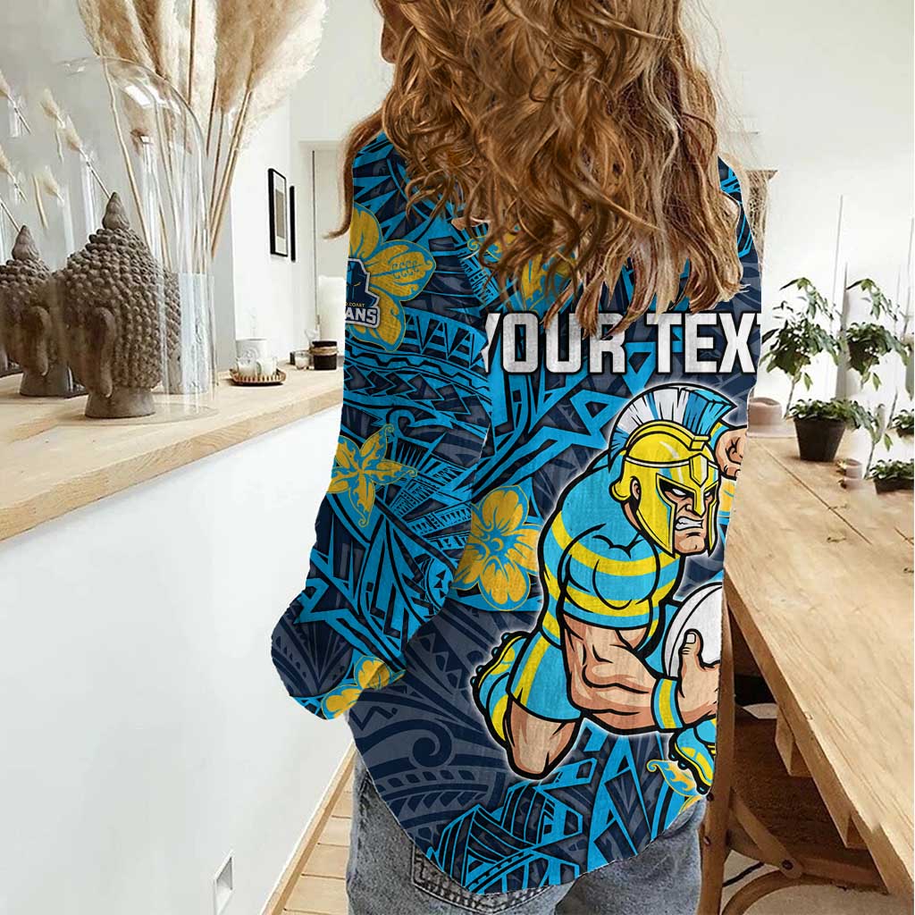 Personalised Gold Coast Titans Women Casual Shirt Polynesian Tribal Pattern With Rugby Titan Mascot Art