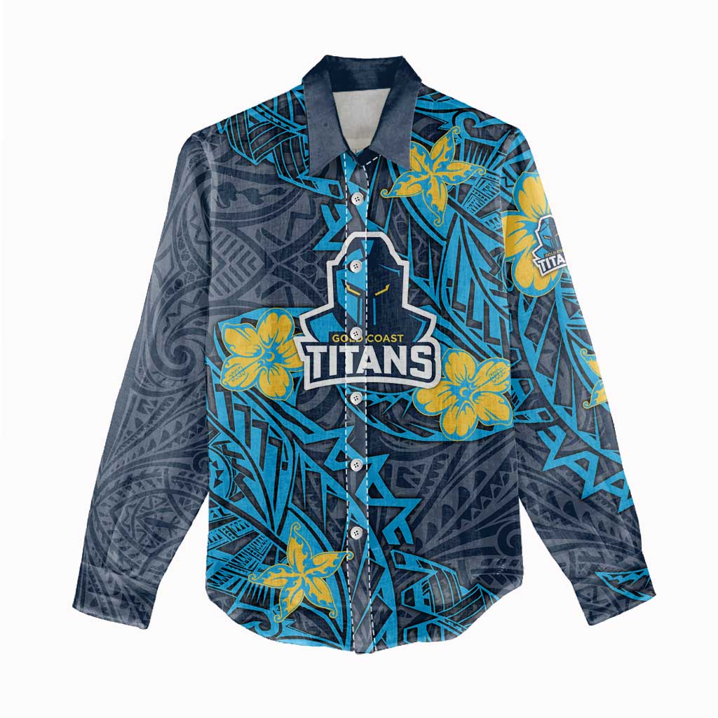Personalised Gold Coast Titans Women Casual Shirt Polynesian Tribal Pattern With Rugby Titan Mascot Art