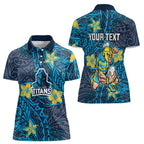 Personalised Gold Coast Titans Women Polo Shirt Polynesian Tribal Pattern With Rugby Titan Mascot Art