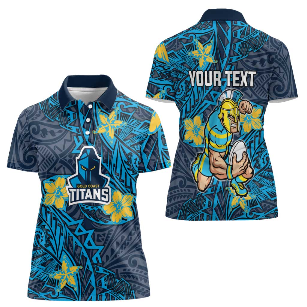 Personalised Gold Coast Titans Women Polo Shirt Polynesian Tribal Pattern With Rugby Titan Mascot Art