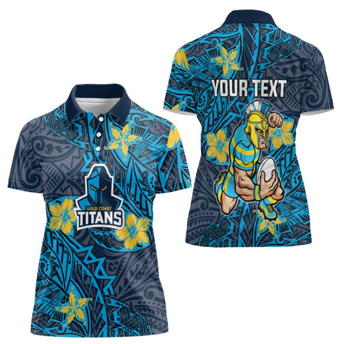 Personalised Gold Coast Titans Women Polo Shirt Polynesian Tribal Pattern With Rugby Titan Mascot Art