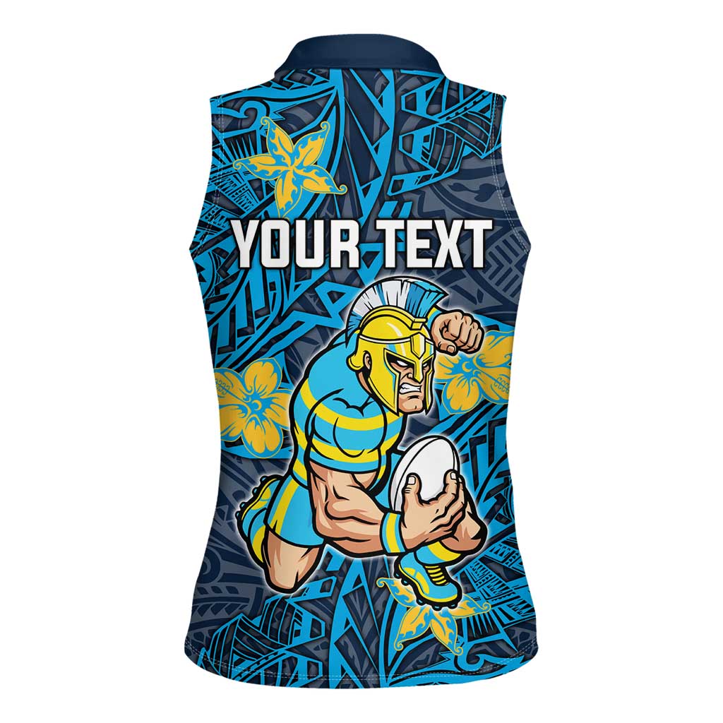Personalised Gold Coast Titans Women Sleeveless Polo Shirt Polynesian Tribal Pattern With Rugby Titan Mascot Art