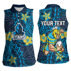 Personalised Gold Coast Titans Women Sleeveless Polo Shirt Polynesian Tribal Pattern With Rugby Titan Mascot Art