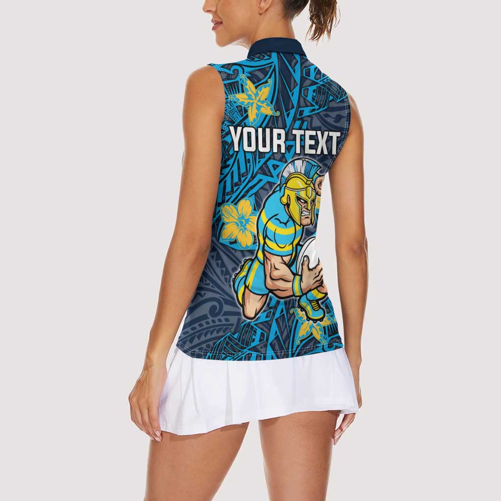 Personalised Gold Coast Titans Women Sleeveless Polo Shirt Polynesian Tribal Pattern With Rugby Titan Mascot Art